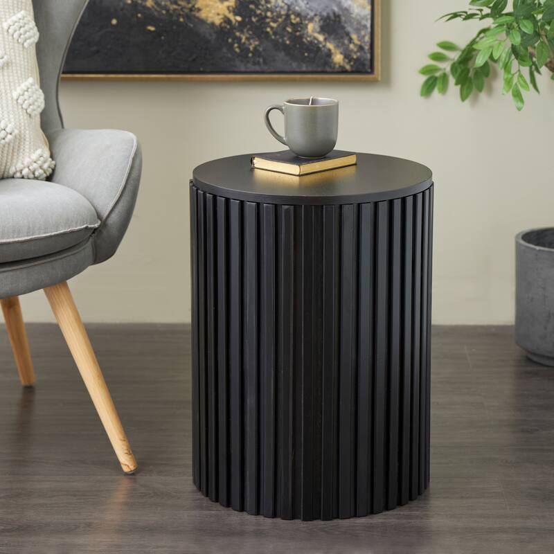 Wood Handmade Ribbed Storage Accent Table with Slatted Base - Brown or Black - Roche River Decor