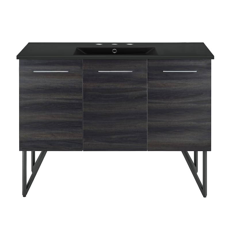Annecy 48 In. Black Walnut Bathroom Vanity With Black, 3-Hole Ceramic Sink Top