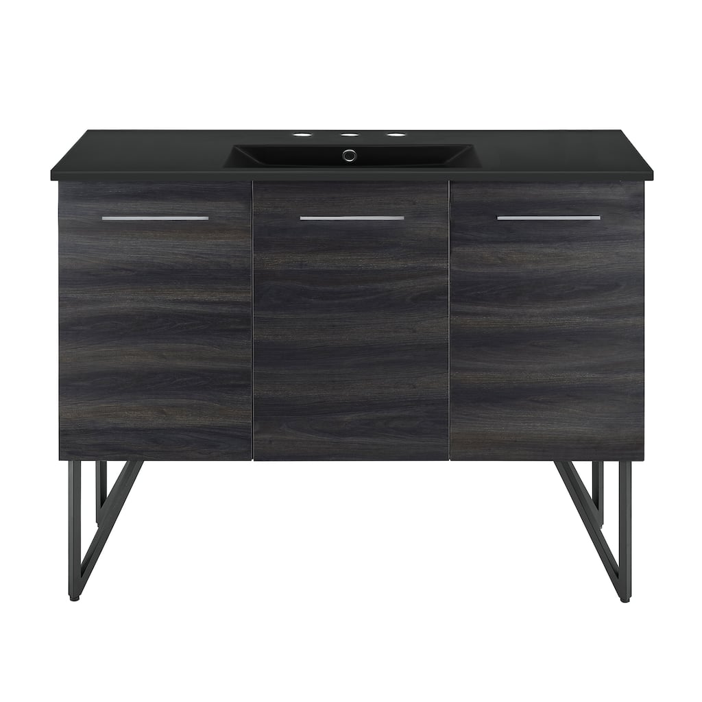 Annecy 48 In. Black Walnut Bathroom Vanity With Black, 3-Hole Ceramic Sink Top