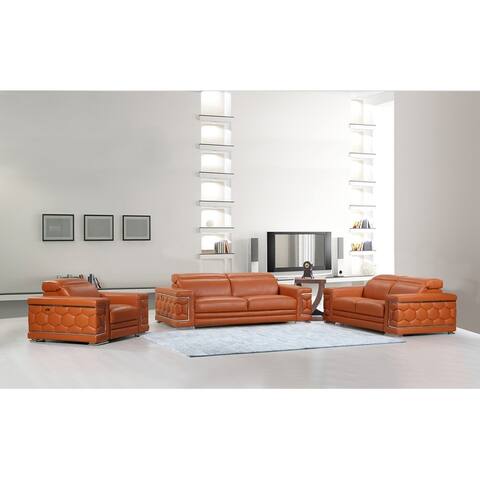 Italian Leather Upholstered Complete 3-Piece Living Room Sofa Set