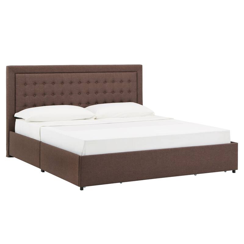 Arlert Tufted Linen Headboard Storage Platform Bed by iNSPIRE Q Classic - King