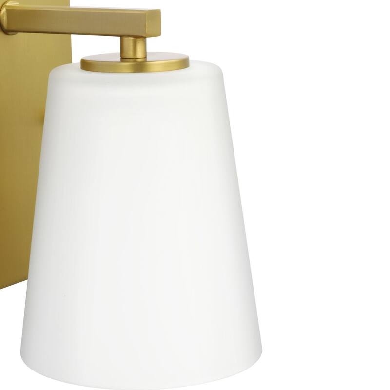Vertex Collection One-Light Brushed Gold Etched White Glass Contemporary Bath Light - 4.75 in x 6.25 in x 7.5 in
