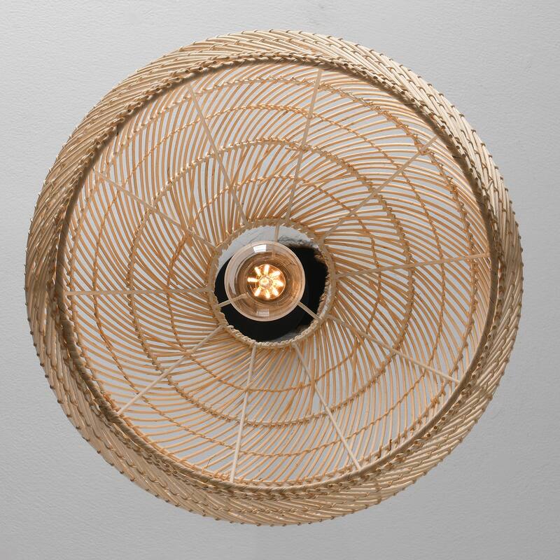 1-Light Coastal Style Brown Hand-Woven Rattan Cloche Hanging Pendant Light - 15.7" W x 62.9" H