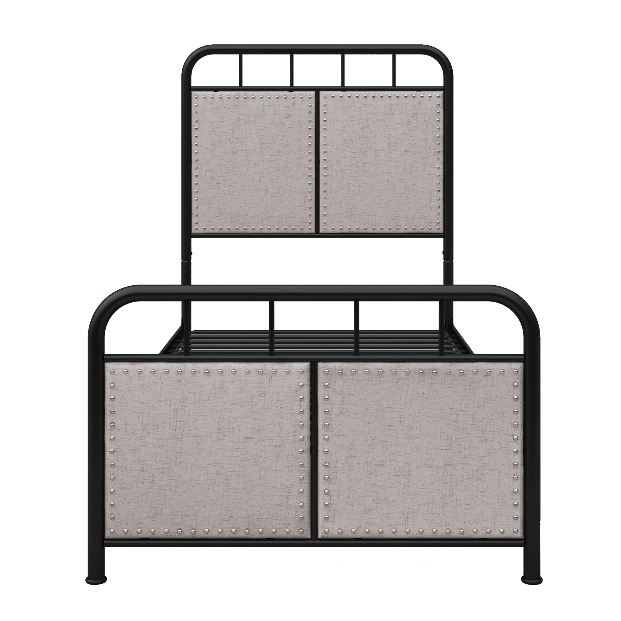 Linen Upholstered Platform Metal Bed Frame with fabric Headboard and Footboard