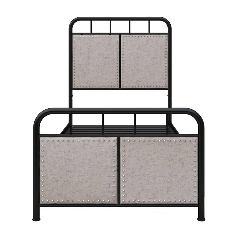 Twin Size Linen Upholstered Platform Bed Frame with Headboard and Footboard