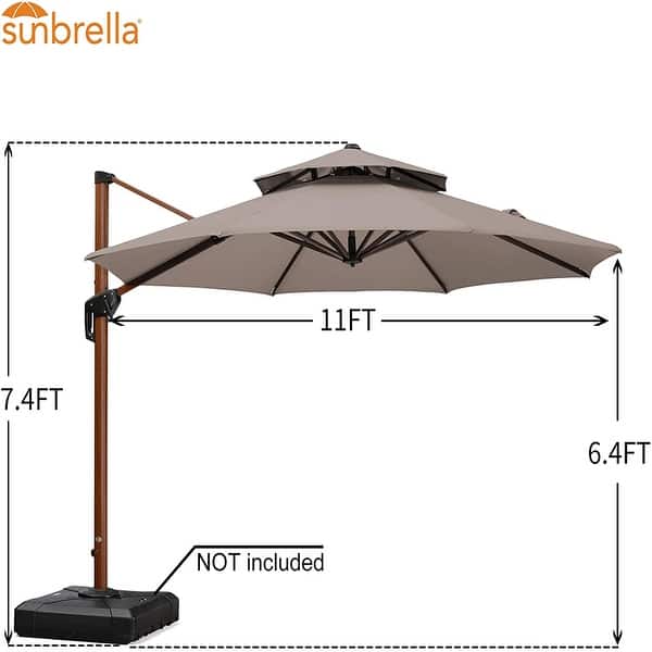 PURPLE LEAF 11 Feet Double Top Deluxe Sunbrella Wood Pattern Round