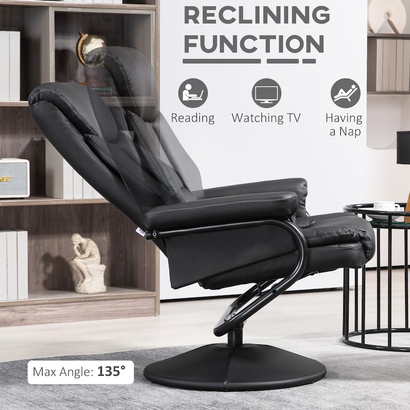 Black PU Leather Swivel Recliner Chair with Ottoman and Padded Armrests - 29.25" W x 33.5" D x 39.75" H