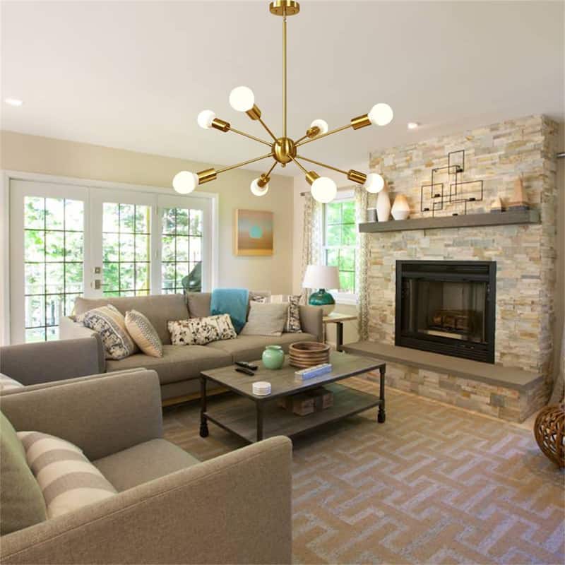 8-Light Mid-Century Modern Sputnik Chandelier in Brushed Brass