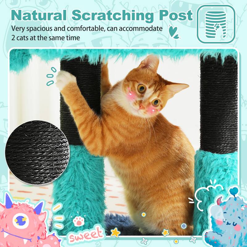 Indoor cat tower with cat condo and sisal scratching post - Blue