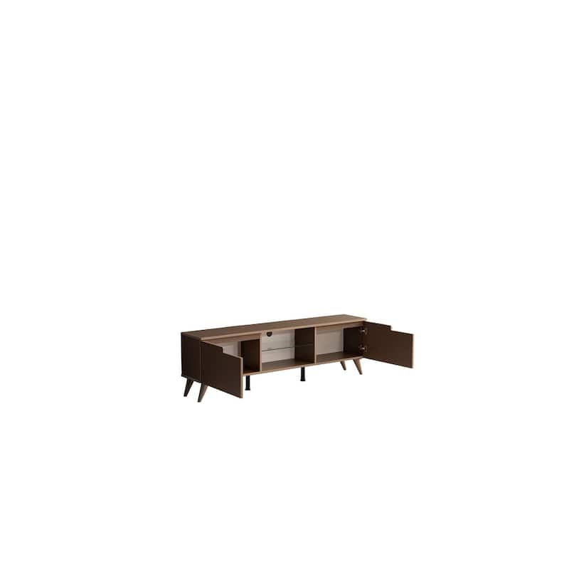 Dannie Modern TV Stand with 2 Doors Storage Cabinets 1 Glass Shelf, Wood Finish, Living Room Entertainment Center