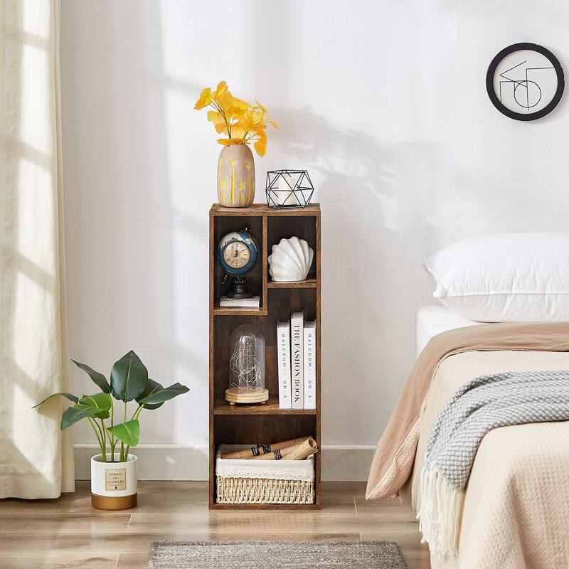 VECELO Wood Organizer Bookcase,Fits Tallest Hardcovers, Customized Storage Display Shelf, Free Standing for Living Room, Bedroom