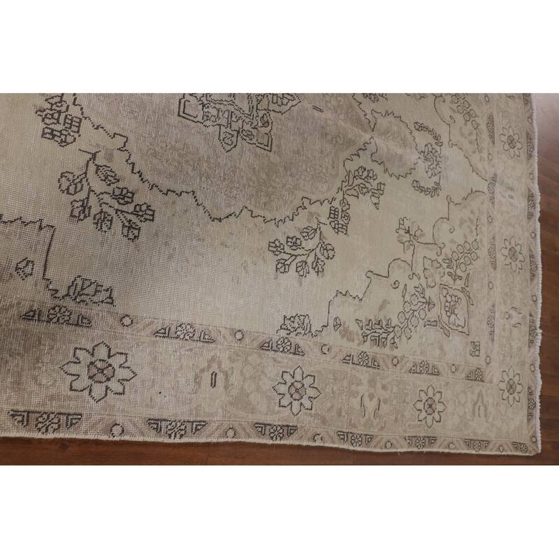 Geometric Distressed Tabriz Persian Vintage Rug Handmade Wool Carpet - 6'4"x 9'2"
