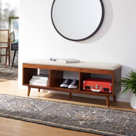 SAFAVIEH Cricket Mid-Century Modern Open Shelf Storage Bench with Cushion - 47.6" W x 14" L x 18" H