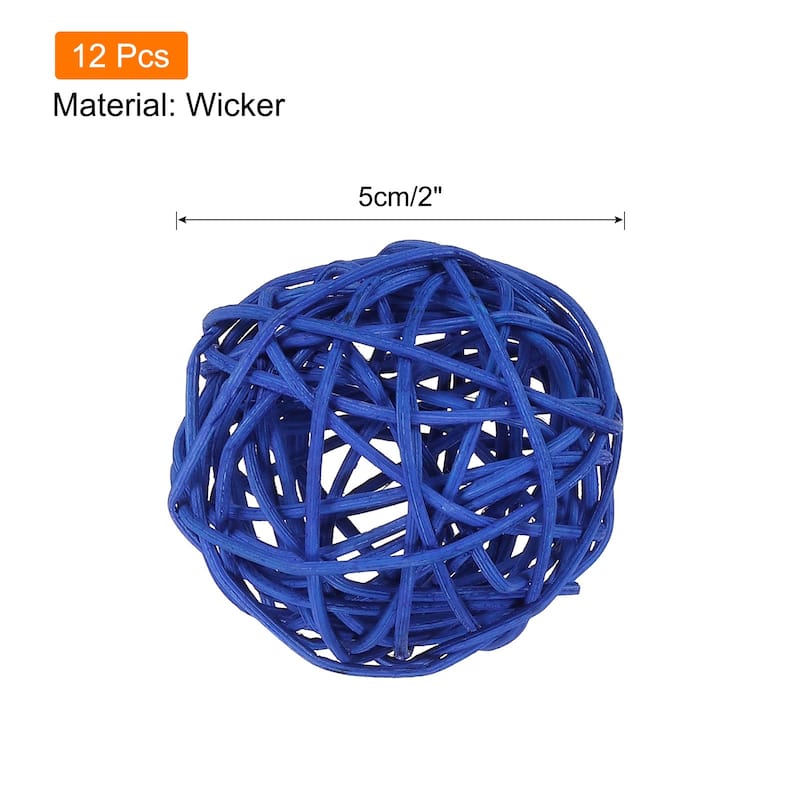 12 Pcs Wicker Rattan Balls 2In for Vase Fillers Party Decorative - Dark Blue