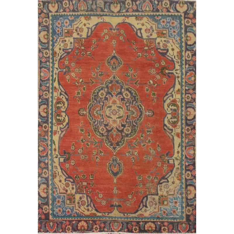 Hand Knotted Oriental 100% Wool Carpet Traditional Floral Oranges & Rust Tabriz Area Rug - 5' 11'' X 4' 3''