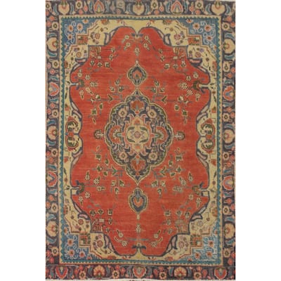 Hand Knotted Oriental 100% Wool Carpet Traditional Floral Oranges & Rust Tabriz Area Rug - 5' 11'' X 4' 3''