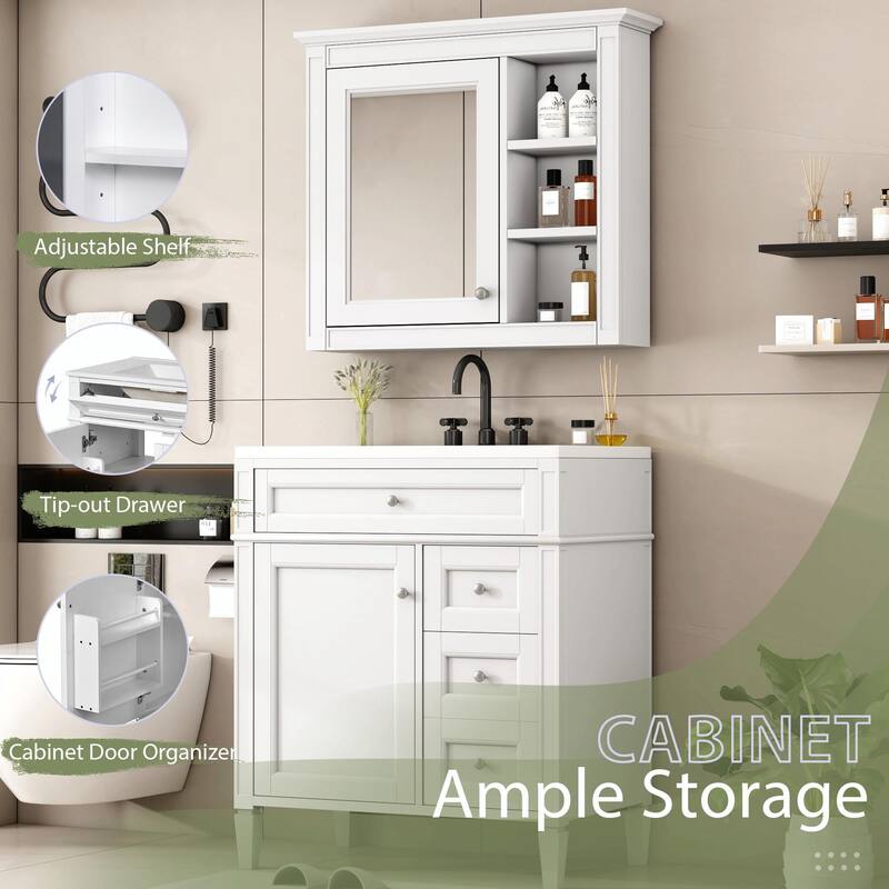 30" Bathroom Vanity with Mirror, Sink, and Storage Cabinet