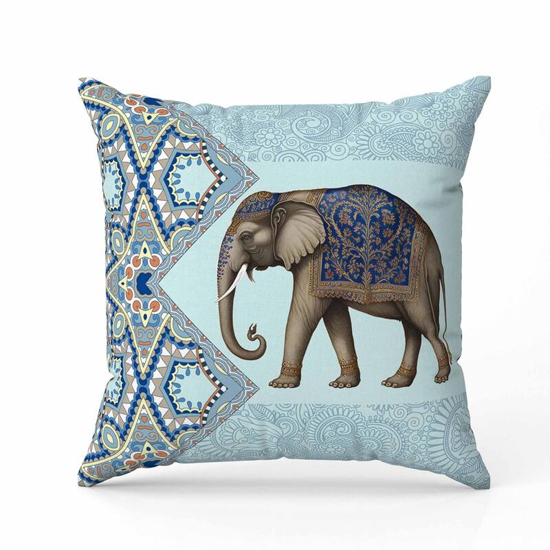 Floraphant Faux Suede Reversible Throw Pillow SkyBlue and Midnight