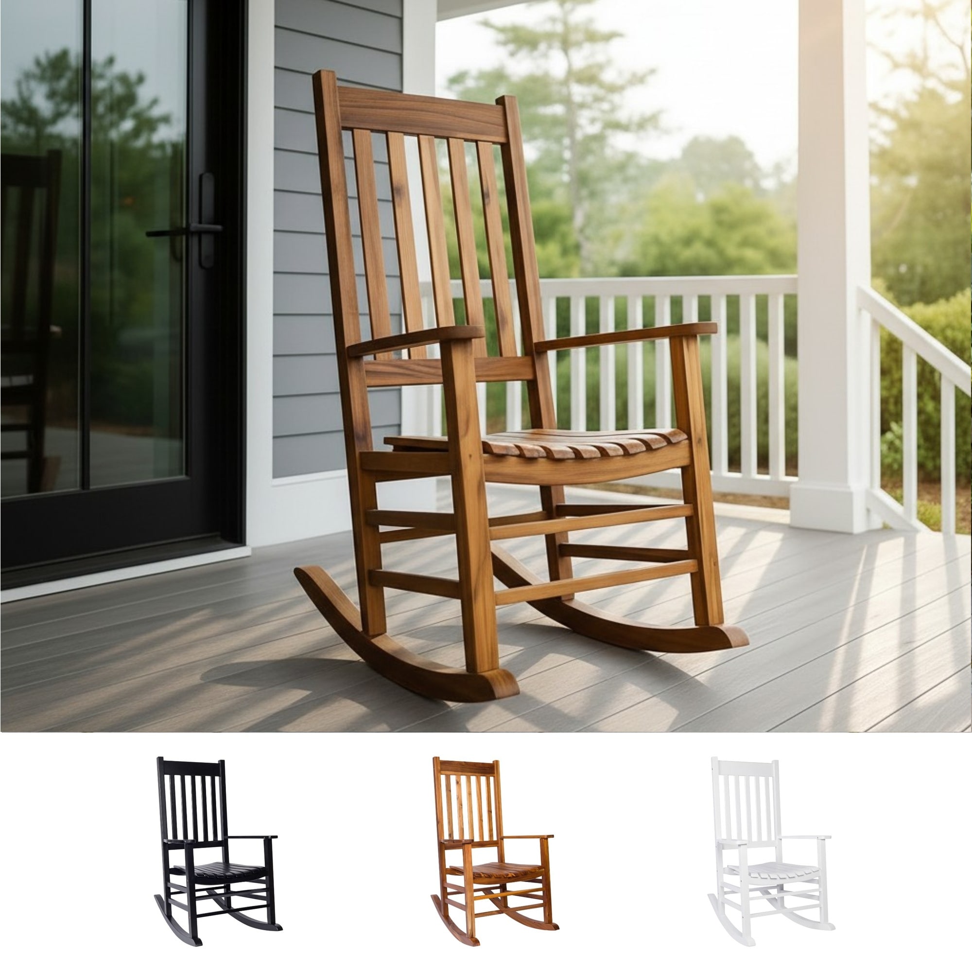 Arcadia Outdoor Patio Rocking Chair Solid Acacia Wood Porch Rocker