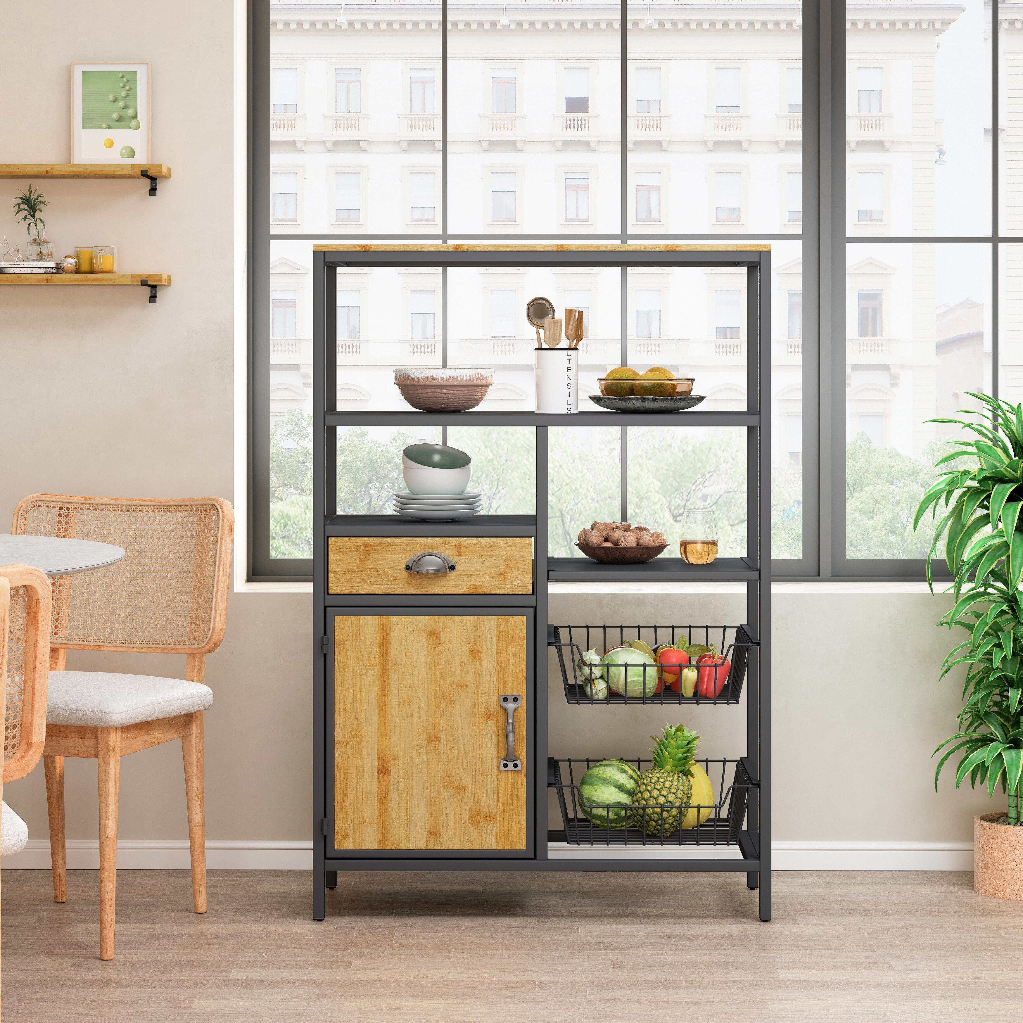 Bakers rack with cabinet doors on sale