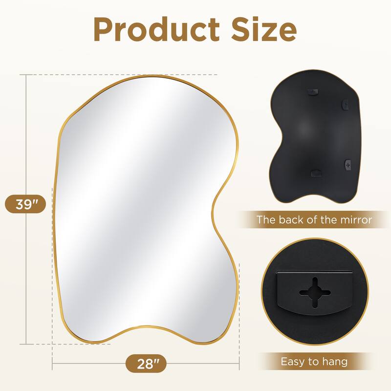 Irregular Aluminum Alloy Framed Asymmetrical Wall Mirror with Functional Charm