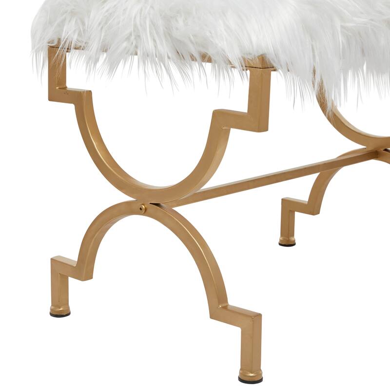 Grey or White Gold Metal Frame Plush Fabric Glam Vanity Bench Stool