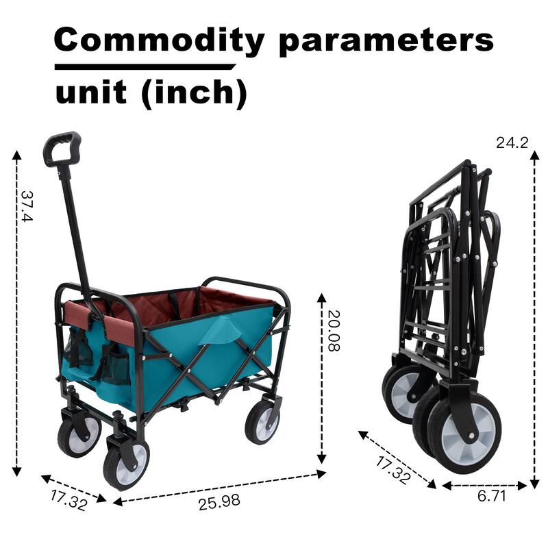 Collapsible Foldable Wagon Cart Beach Wagon Heavy Duty Utility Cart For For Camping With 3Pcs Plastic Liner Bag