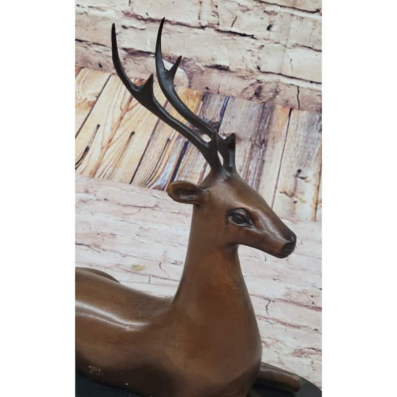 Reindeer Caribou Deer Elk Bronze Statue Sculpture Figurine Signed Original 9.5 Inches X 8.5 Inches