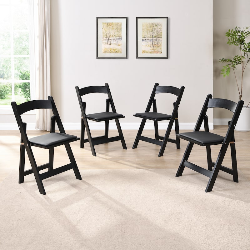 Upholstered Folding Chair, Space Saving,,Easy To Carry, 4PCS,Black cushion/Black shelf,Dining room - Black