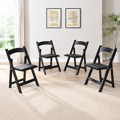 Upholstered Folding Chair, Space Saving,,Easy To Carry, 4PCS,Black cushion/Black shelf,Dining room