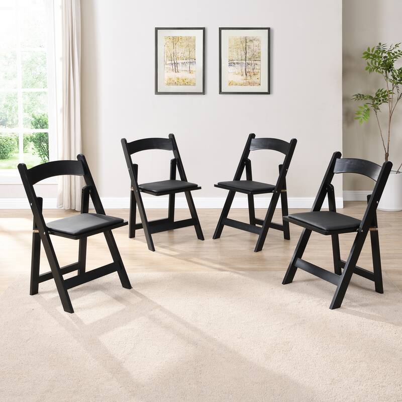 Upholstered folding chair, space saving,,easy to carry, 4PCS, cushion, shelf - Black