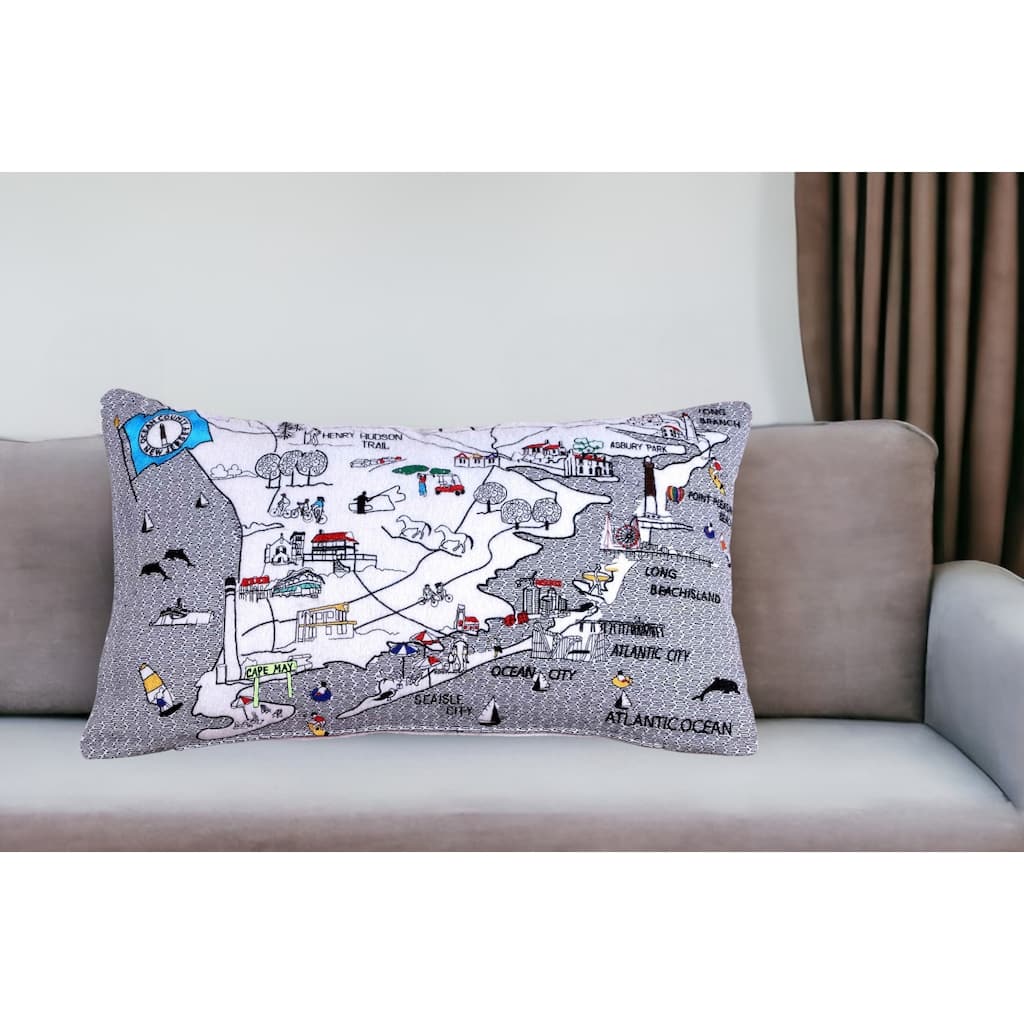 HomeRoots 14" X 25" Cream Jersey Shore Daylight Skyline Lumbar Decorative Pillow