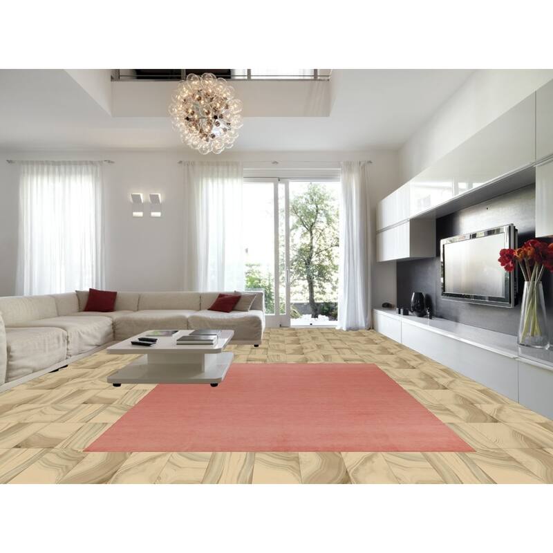 Hand Knotted Oriental 100% Wool Carpet Modern Solid Pink Gabbeh Area Rug - 11' 10'' X 8' 11''