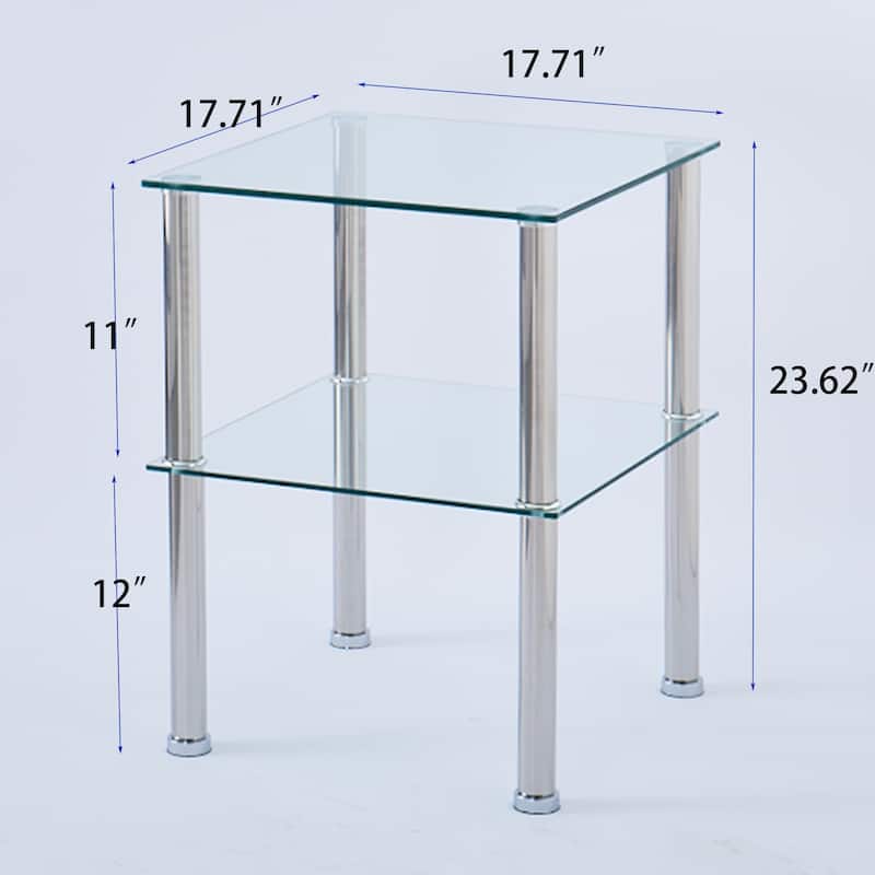 Set of 2 Tempered Glass 2-Tier Side Table with Storage Shelve