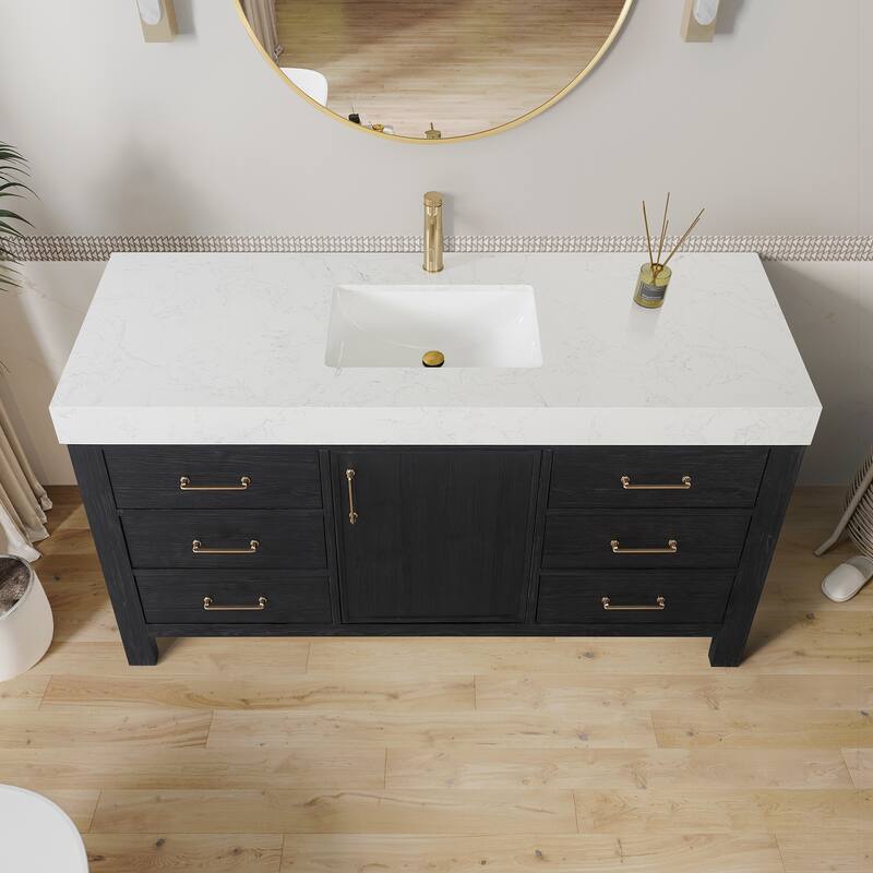 Leon 60 in. Single Bathroom Vanity with Composite Stone Top