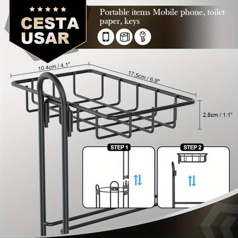 Stainless Steel Toilet Paper Holder,Rustproof Bathroom Floor Organizer - Black