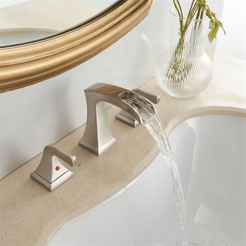Waterfall Widespread Bathroom Faucet Wtih Drain Assemble 2 Handle Bathroom Sink Faucets 3 Holes Modern Lavatory Vanity Basin Tap