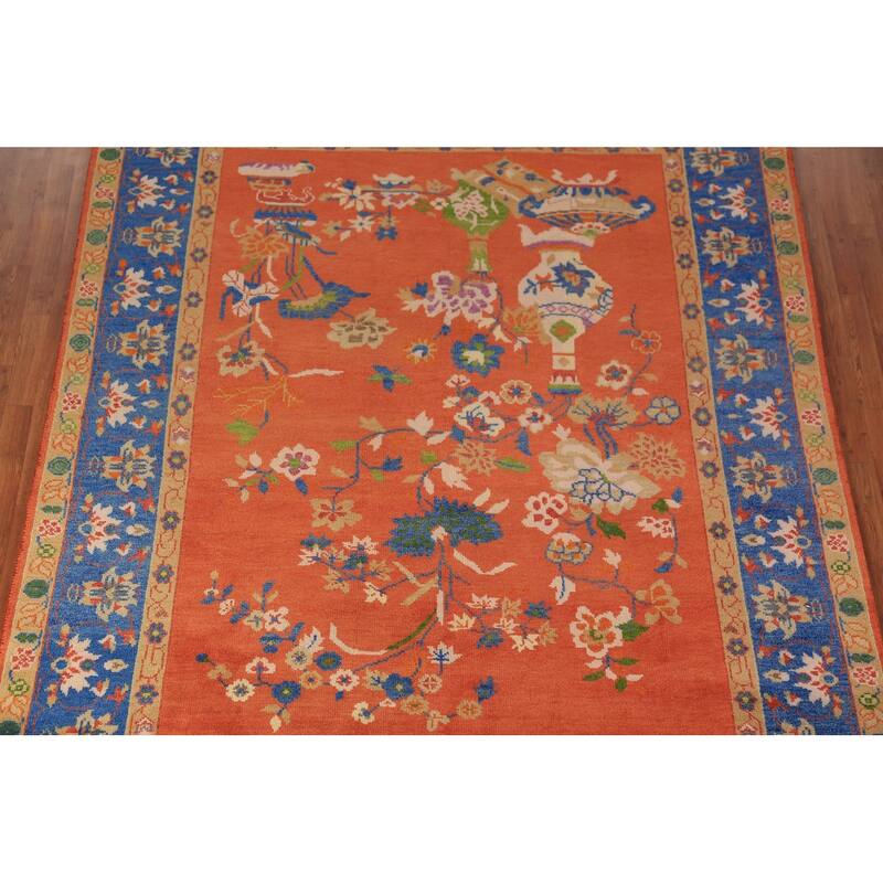 Floral Heriz Serapi Indian Area Rug Hand-Knotted Wool Carpet - 7'11"x 9'11"