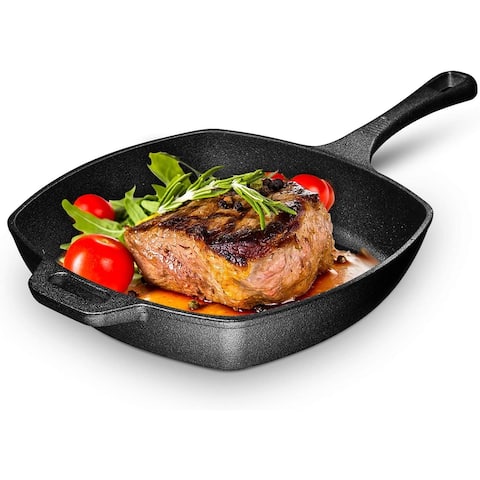 Pre-seasoned Grill Pan with Easy Grease Draining for Grilling Bacon, Steak, and Meats, Stove, Fire and Oven Safe For Camping
