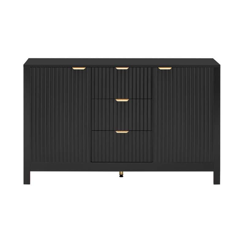 Entryway Buffet Cabinet with Wave 2-Door and 3 Drawers, Adjustable Shelves for Stylish Storage