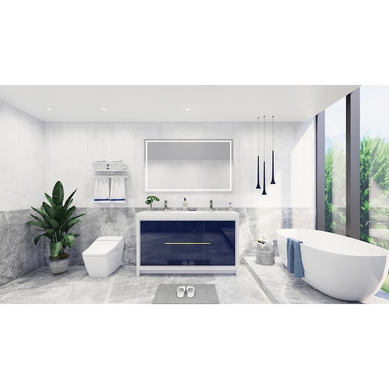 dolce 60 natural oak finish freestanding bath vanity with dual basin reinforced acrylic top