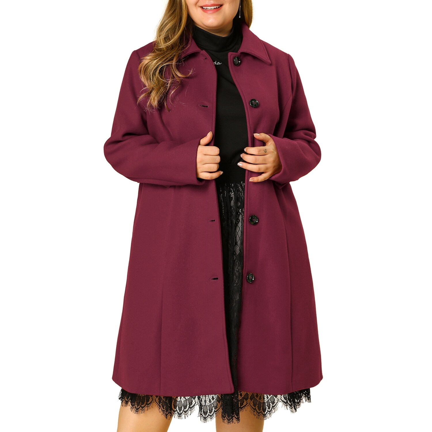 Women s Plus Size PeaCoat Long Sleeve Utility Overcoat Bed Bath