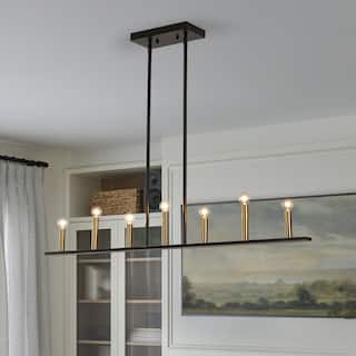 Minimalist 7-Light Black Brass Candle Linear Island Chandelier - 43.3 Inches
