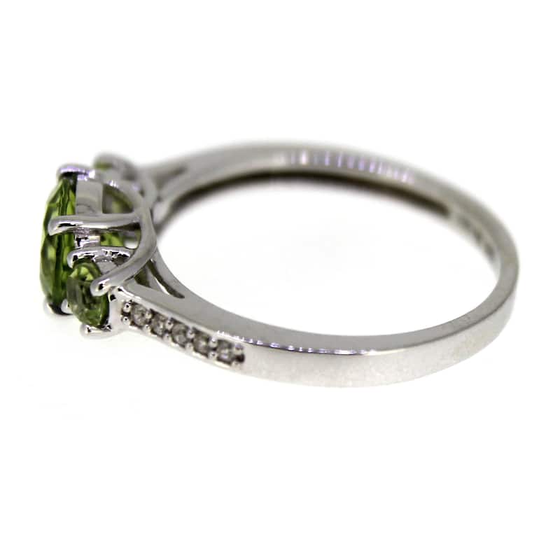 925 Sterling Silver Peridot and White Natural Zircon 3-Stone Ring