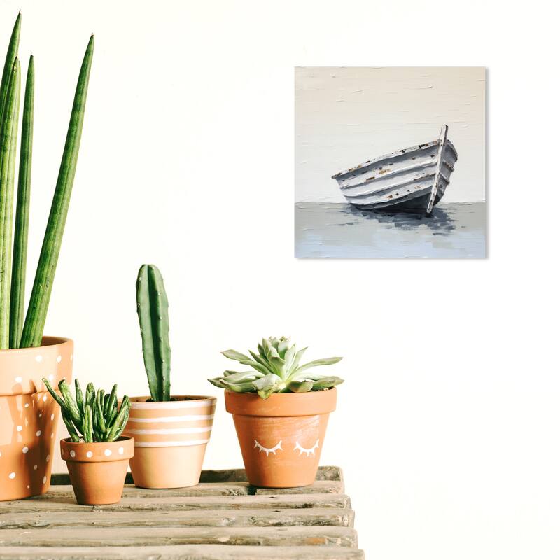 Wynwood Studio Canvas Nautical and Coastal Our Boat White and Antique White Rustic Wall Art Canvas Print - 12 x 12