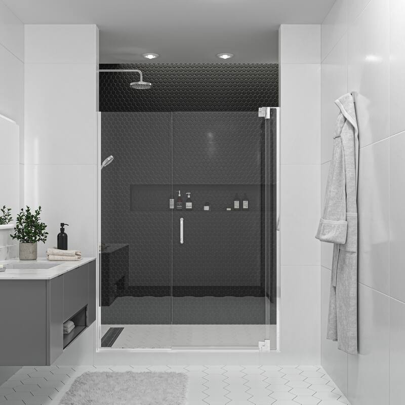 Seawin Flex X Duo Pivot Glass Shower Door and Inline Panel 57 - 60 in. W x 72 in. H 3/8 in. (10 mm) Thick Clear Tempered Glass - Polished Chrome