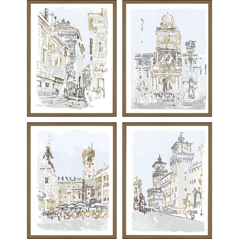 Street Scenes S/4 Framed Art Giclee Under Glass - Multi-Color - 25 X 19 X 1