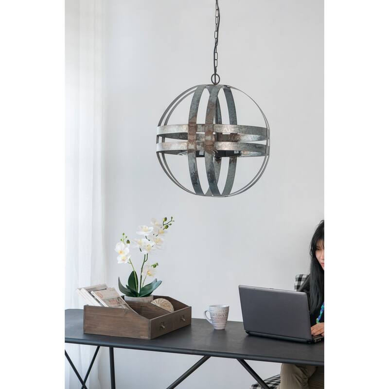 4 - Light Galvanized Chandelier, Hanging Light Fixture with Adjustable Chain for Kitchen Dining Room, Bulb Not Included