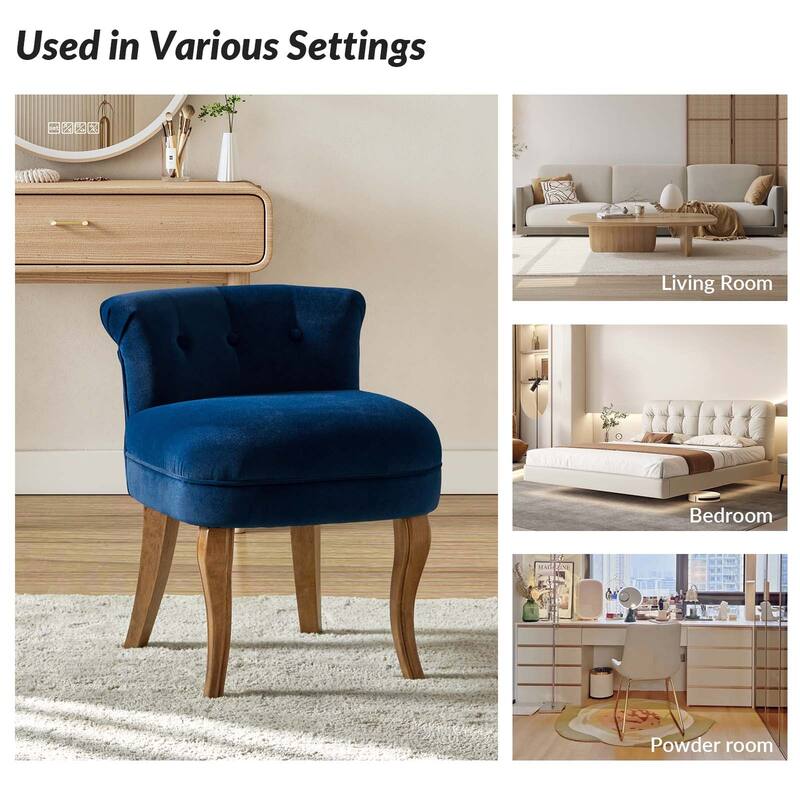 Xacobo Modern Velvet Tufted Vanity Stool with Wood Base by HULALA HOME