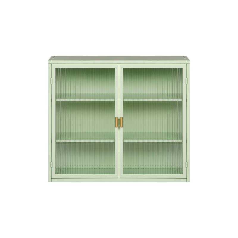 Modern White Sideboard with Fluted Tempered Glass Doors, 3-Tier Storage Cabinet for Living Room or Bedroom